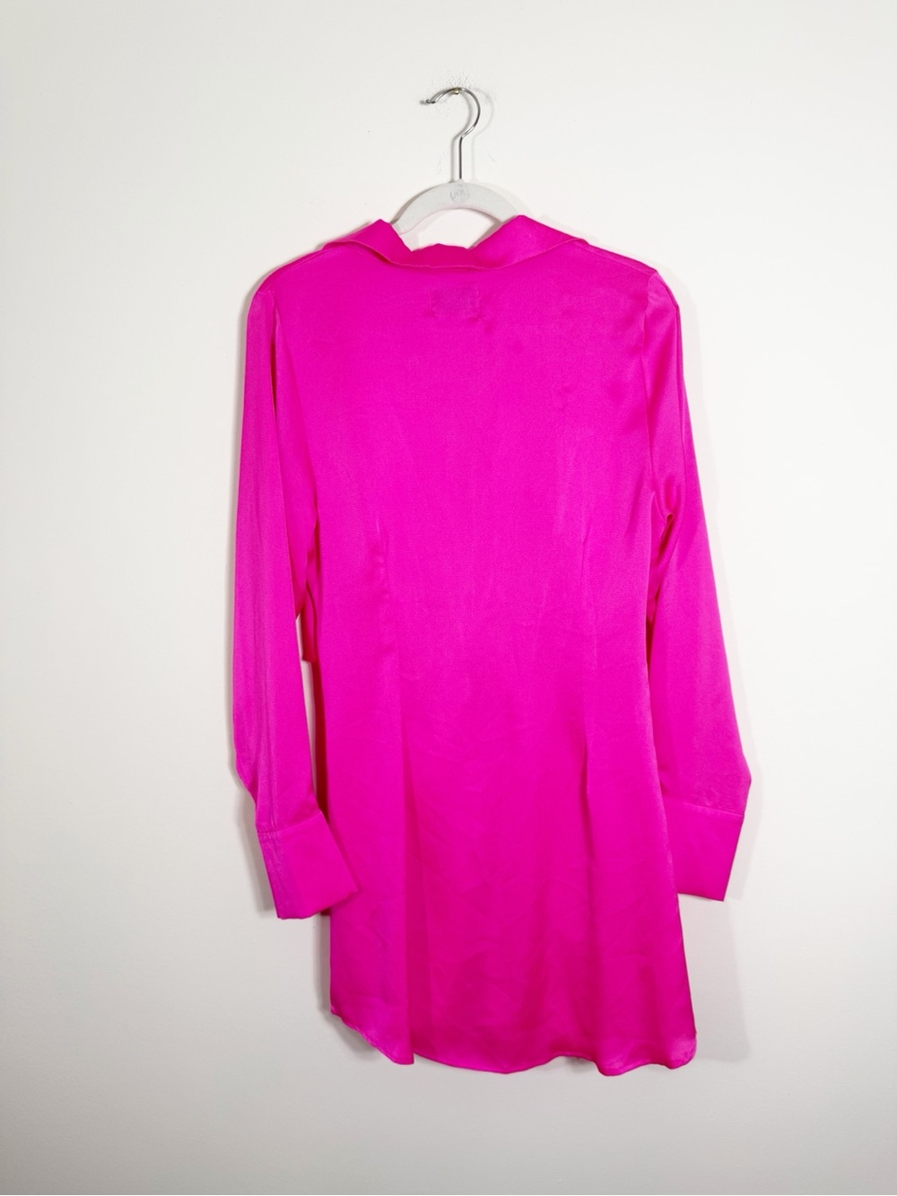 Runaway the Label Ruby Mini Shirt Dress Fuschia Pink Large Satin Neon - Picture 7 of 8